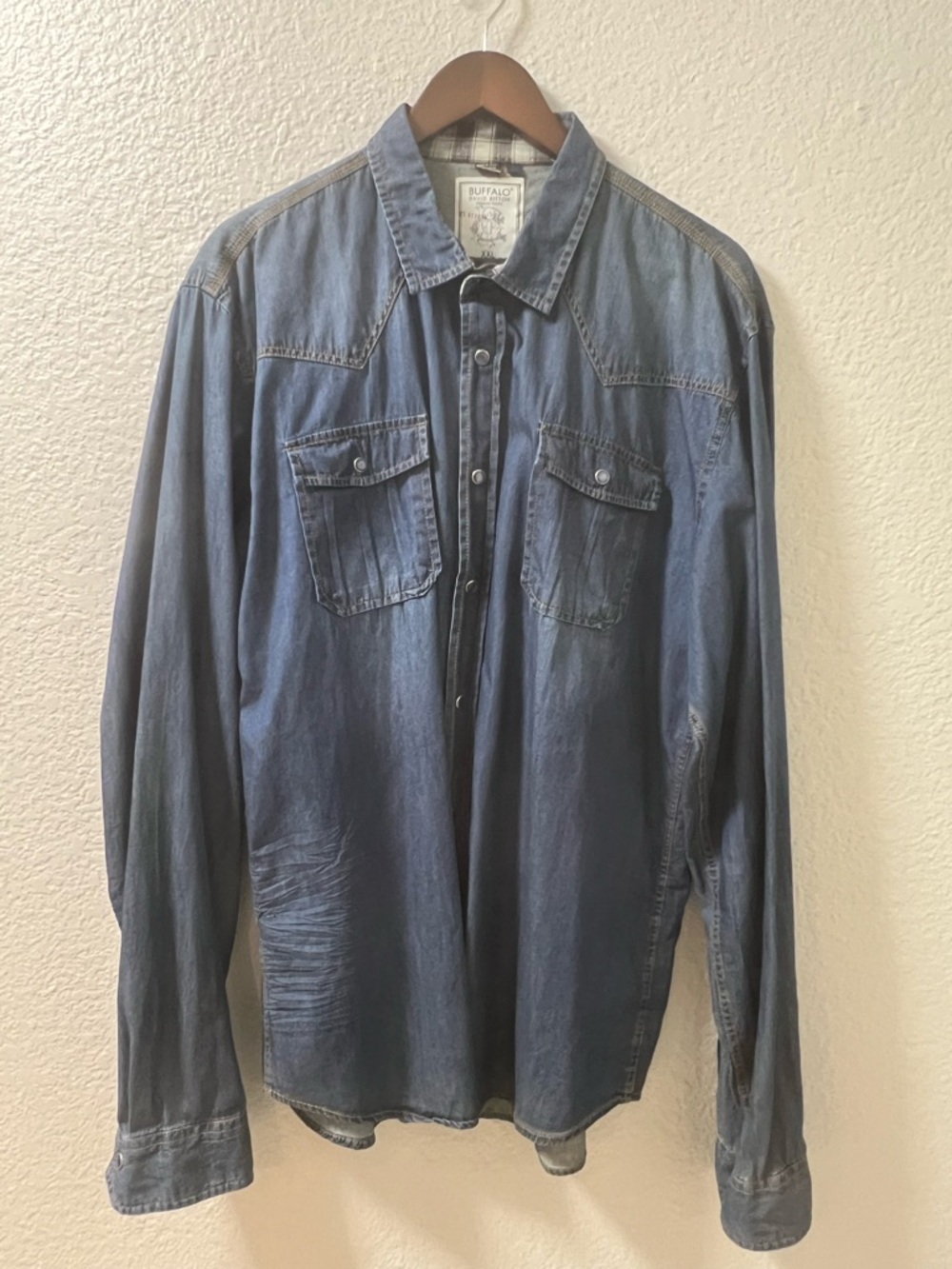 Buffalo David Bitton Men's Washed Blue Denim Shirt Jacket